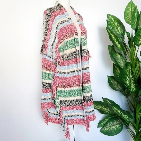 Maje Missy Multicolor Stripe Fringe Knit Long Sleeve Open Front Cardigan Small S - Picture 5 of 15